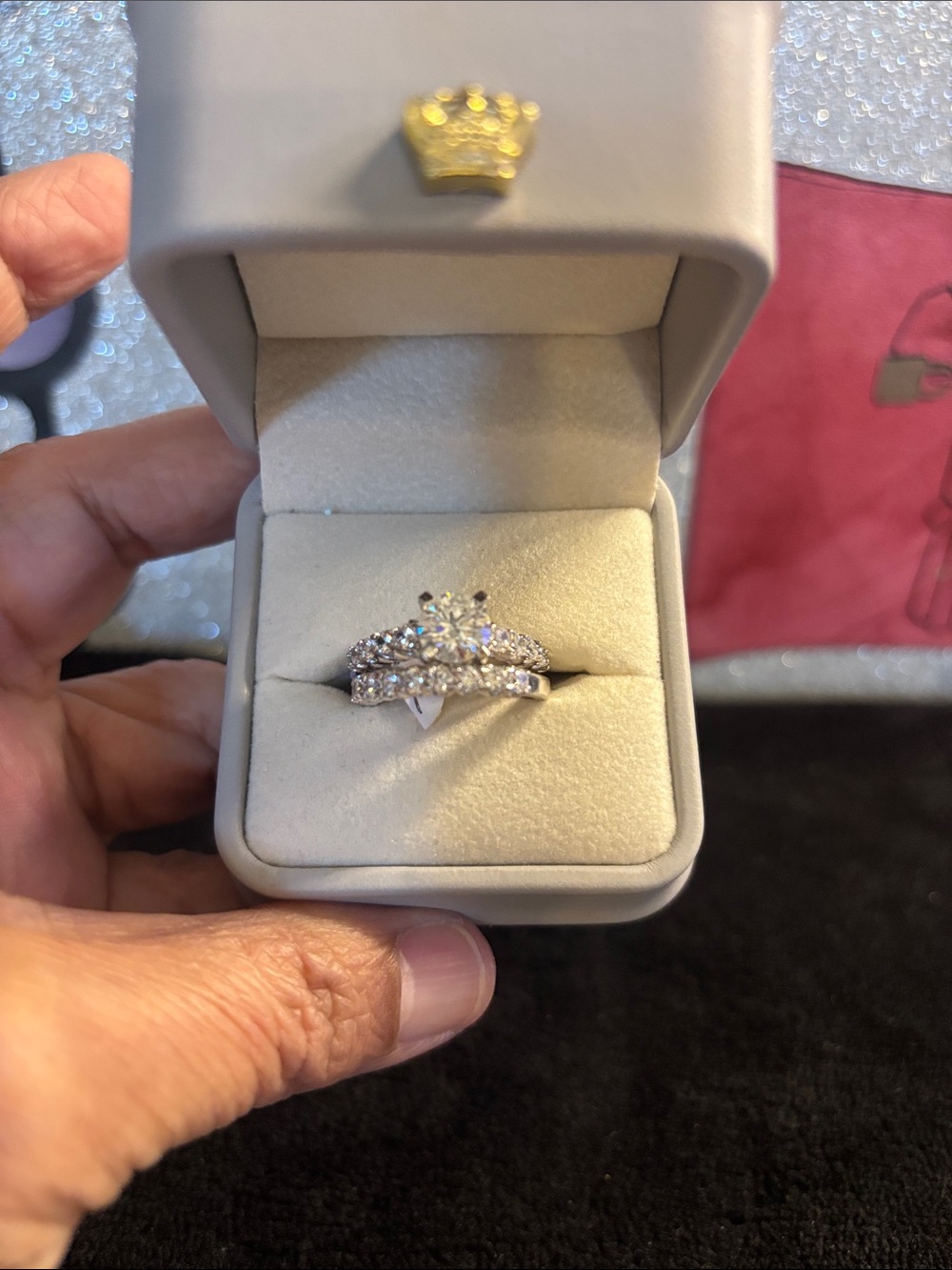 Sterling White 3ct Moissanite Halo Engagement Ring Set Size 7